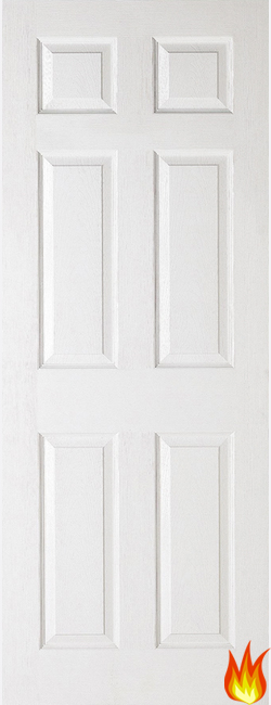 6 Panel White Moulded Primed Internal Fire Door - Smooth